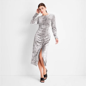 Future Collective Velvet Ruched Long Sleeve Open Back Dress - Silver XS NWOT